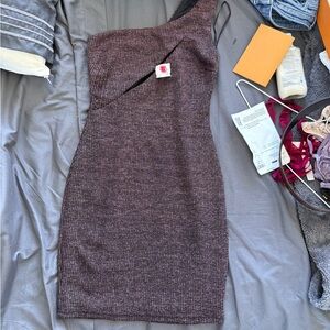 Chic One-Shoulder Mini Dress in Black and Brown